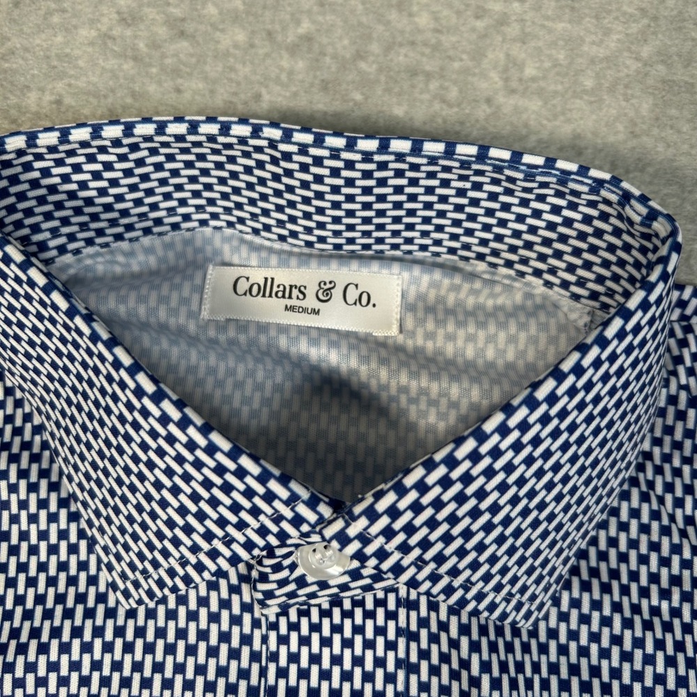 Collars & Co Polo Shirt Men M Blue‎ White Geometric Print Dress Collar NEW NWOT - Picture 4 of 7